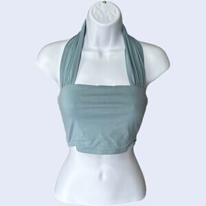 Superdown Halter Neck Crop Top Blue Fitted Y2K